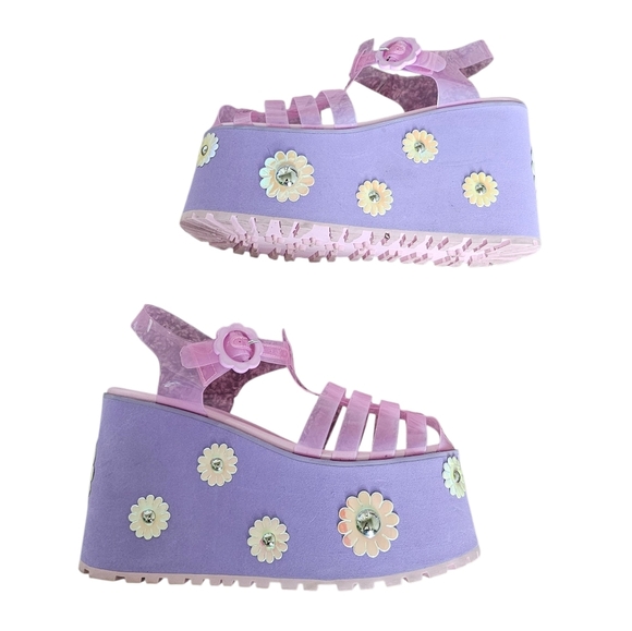 Sugar Thrillz Platform Pushin Daisies Jelly Sandals Shoes Size 7 - Picture 3 of 8